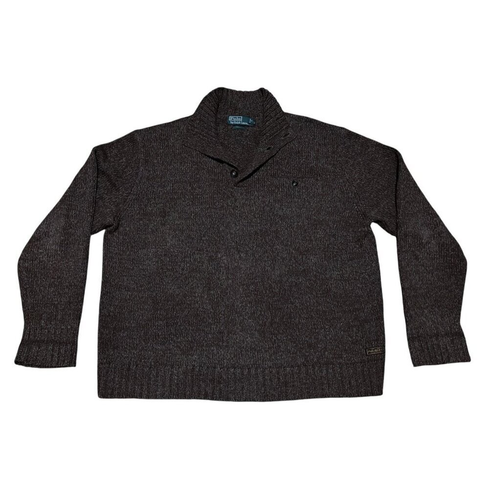 Y2K Polo Ralph Lauren Sweater XL Quarter Button Collar Heather Brown 100% Cotton
